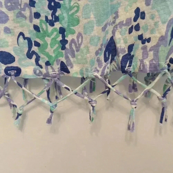 Lilly Pulitzer dress with unique hemline fringe and crisscross in back. Medium - Picture 5 of 6